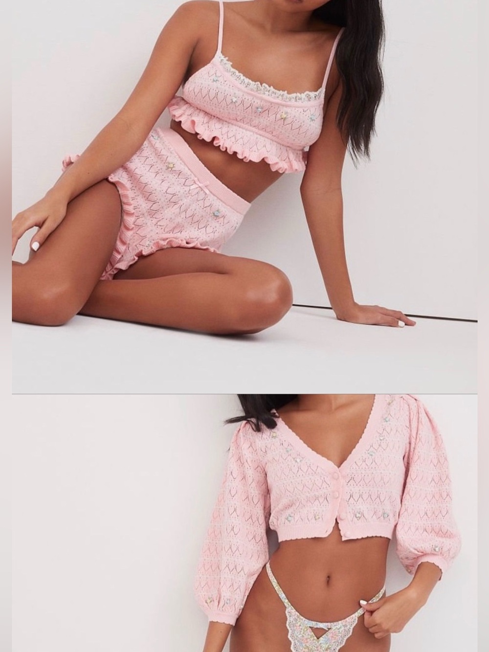 For Love & Lemons 3 piece set (Bralette, shorts and cropped cardigan)